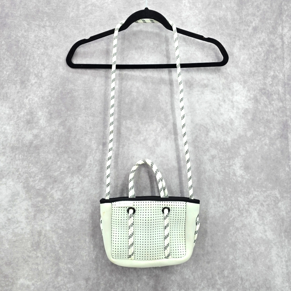 Jimeila White Black Neoprene Rope Small‎ Crossbody With Zipper Pouch